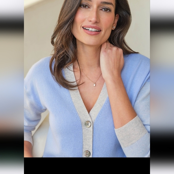 Pure Collection NWTs Cashmere Color Block V Neck  Cardigan - Picture 3 of 8